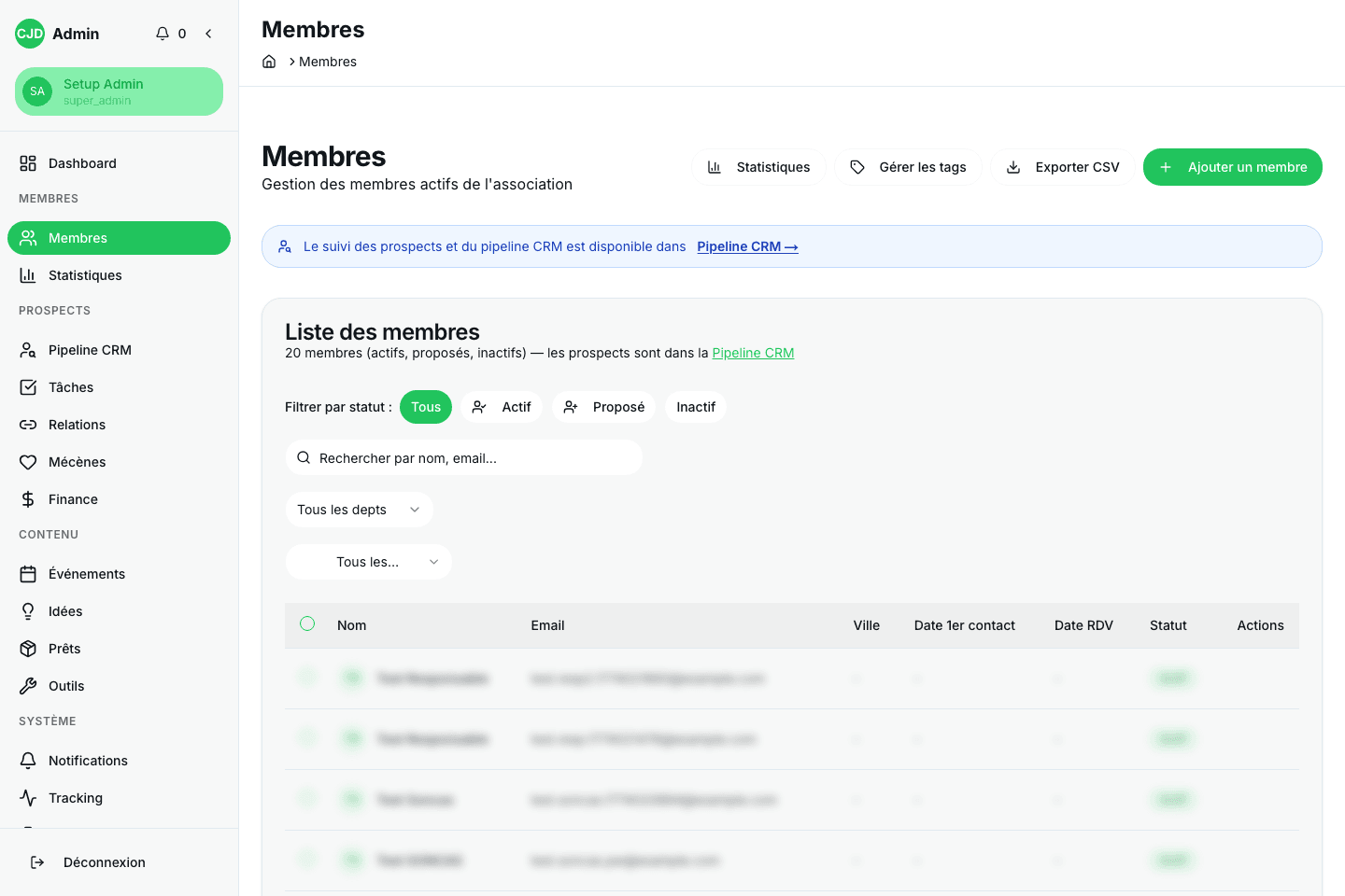 Gestion des membres